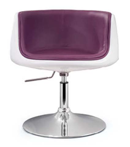 Backless Height-Adjustable Swivel Vanity Stool with Purple Upholstered Seat and Chrome Disc Base