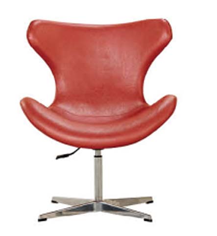 Red Upholstered Armless Swivel Lounge Chair with Gas Lift Height Adjustment and Polished 4-Star Base