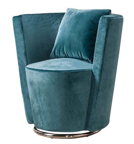Teal Velvet Upholstered Swivel Barrel Accent Chair with Matching Throw Pillow
