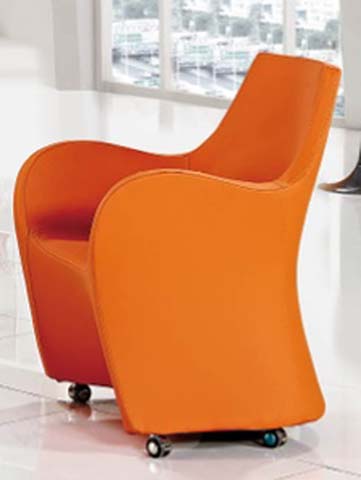 Bright Orange Upholstered Asymmetrical Mobile Caster Armchair