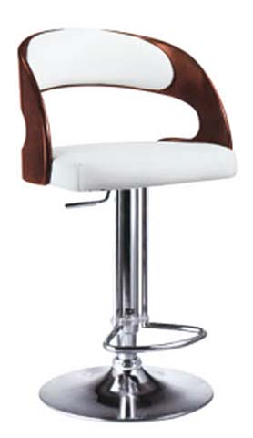 Adjustable Swivel Bar Stool with Walnut Bentwood Back and White Upholstery