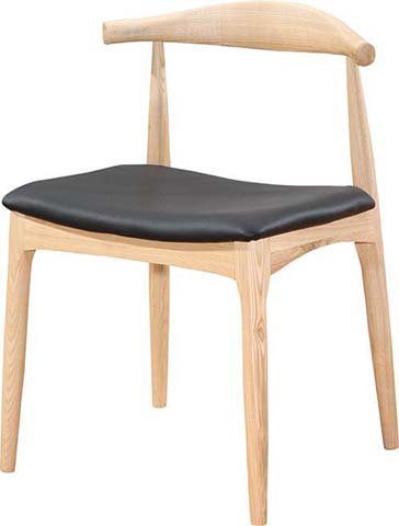 Armless Solid Wood Dining Chair with Black Upholstered Seat and Curved Low Back
