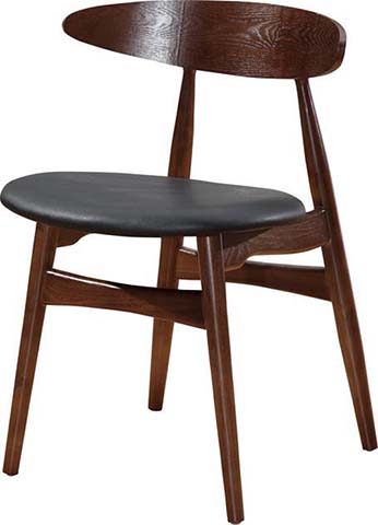Mid-Century Modern Walnut-Finish Armless Dining Side Chair with Black Padded Upholstered Seat