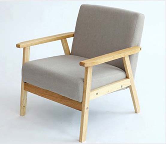 Light Gray Fabric Solid Wood Frame Accent Armchair