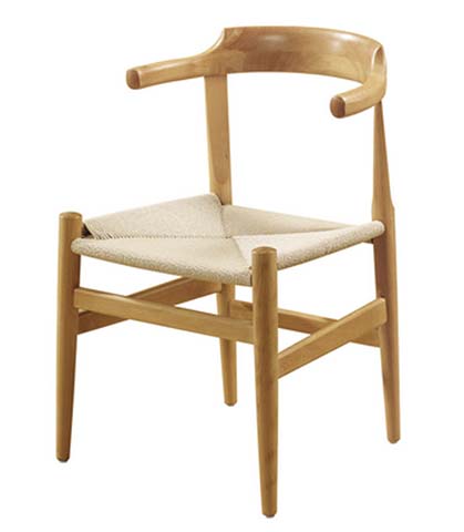 Mid-Century Solid Wood Dining Armchair with Woven Cord Seat