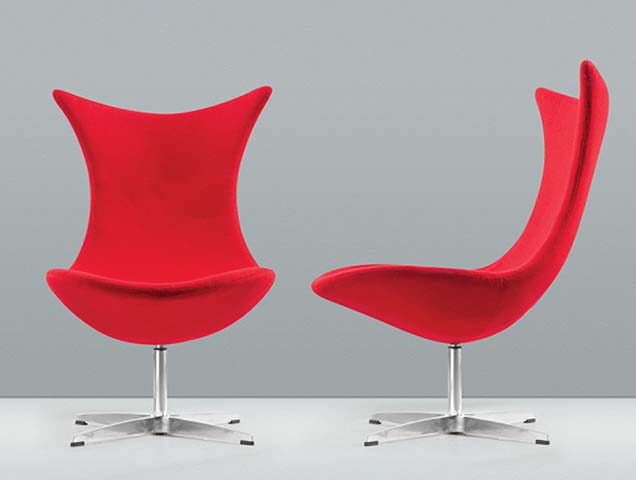 Armless Red Fabric Swivel Lounge Chair with 4-Prong Chrome Star Base