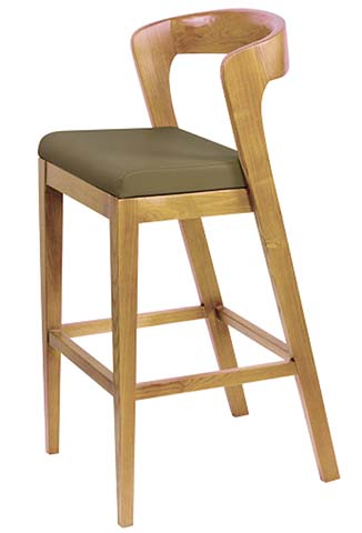 Natural Oak Frame Curved Bentwood Back Olive Green Upholstered Counter Bar Stool