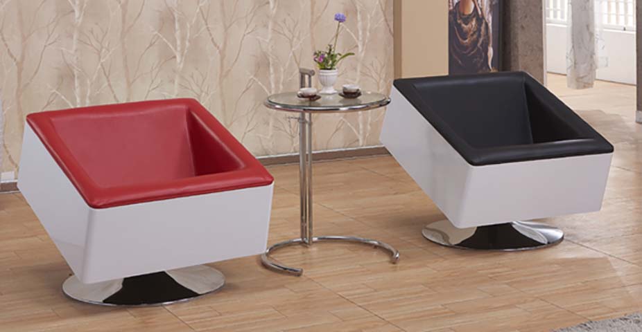 Modern Armless Swivel Cube Lounge Chair with Round C-Base Glass Side Table Reception Seating Set