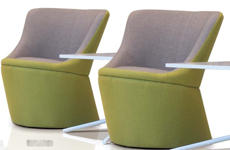 Two-Tone Fabric Swivel Tub Lounge Chair with Fixed Integrated Right-Side Tablet Arm