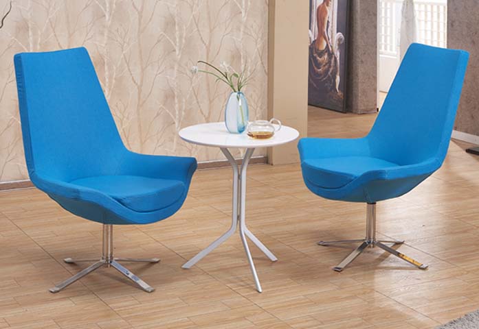3-Piece Blue Fabric Swivel Lounge Chair Set with Round White Side Table