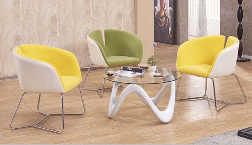 Modern Curved Upholstered Lounge Chair Set with Glass Coffee Table