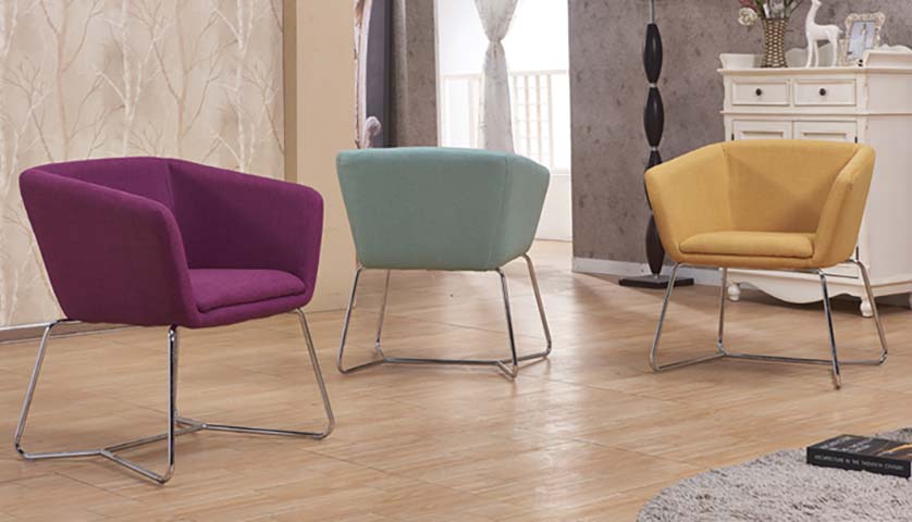 Upholstered Barrel Accent Armchair with Chrome Sled Base