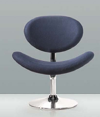 Contemporary Armless Swivel Lounge Chair, Navy Upholstery with Chrome Disc Base
