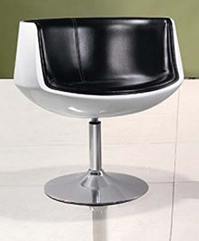 Two-Tone White Molded Shell Black Upholstered Swivel Lounge Chair with Chrome Disc Pedestal Base