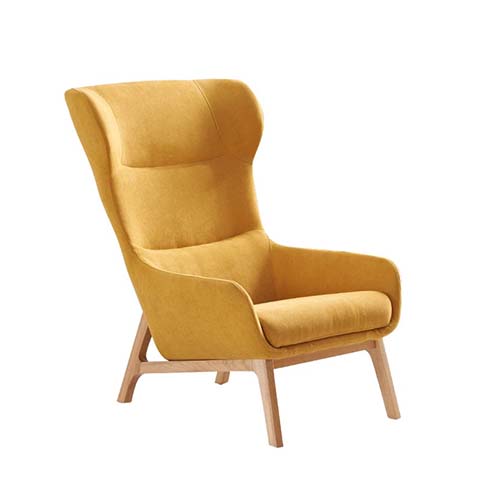 Mustard Yellow Woven Fabric High-Back Lounge Armchair