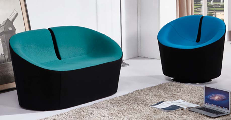 Two-Tone Upholstered Swivel Lounge Seating Set, 2-Seater Sofa and Armchair