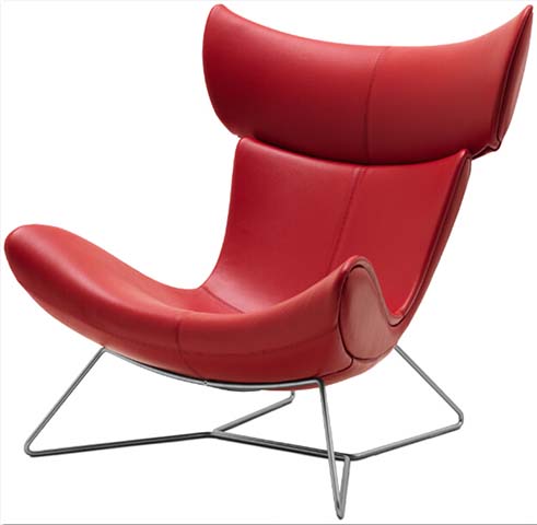 Armless Contoured Red Upholstered Lounge Chair with Chrome Wire Sled Base