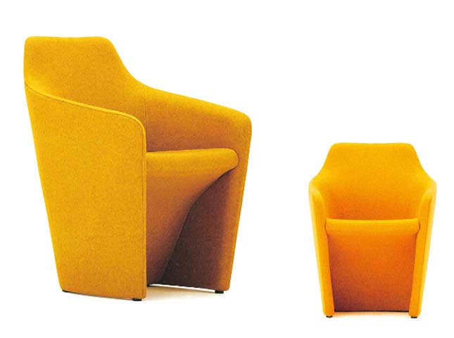Mustard Yellow Upholstered Monocoque Wrap-Around Lounge Armchair