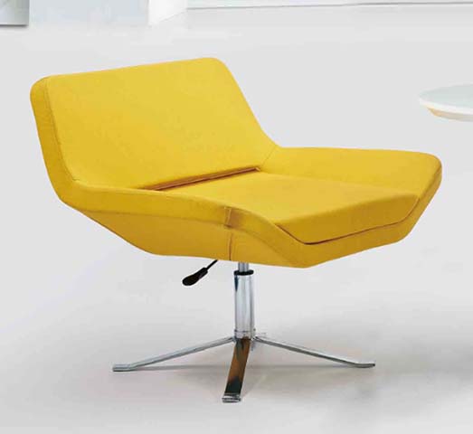 Yellow Armless Height-Adjustable Swivel Lounge Chair with 4-Star Chrome Base