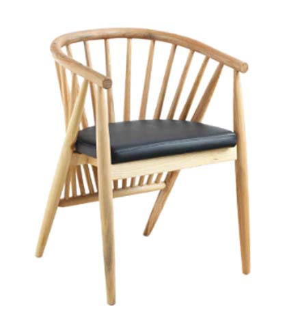 Solid Wood Curved Spindle Back Upholstered Dining Armchair