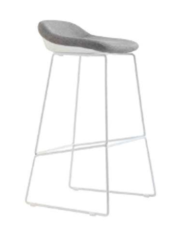 Backless Upholstered Saddle Seat Bar Stool with White Wire Sled Base