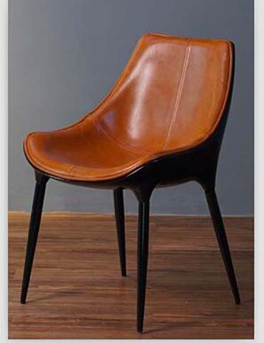 Mid-Century Brown Faux Leather Bucket Dining Chair with Black Tapered Legs