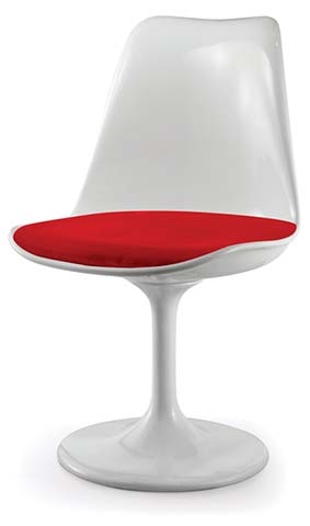 Tulip Style Armless Swivel Dining Side Chair with Red Upholstered Seat