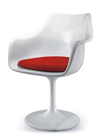 Tulip-Style Swivel Dining Armchair with Red Cushion