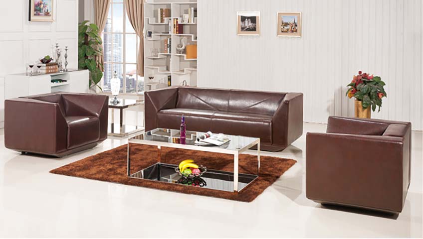 3-Piece Brown Faux Leather Living Room Sofa Set