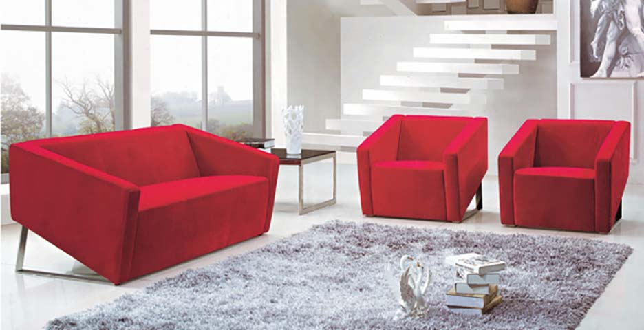 Modern Geometric Bright Red Fabric Lounge Seating Set
