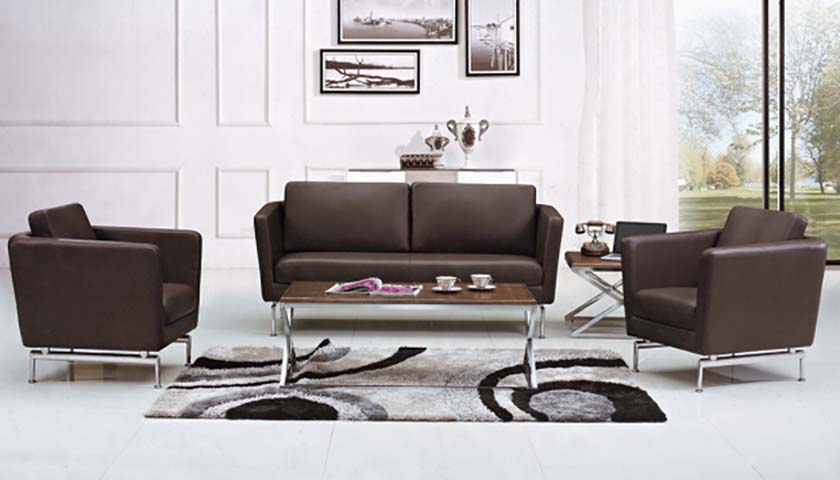 3-Piece Brown Faux Leather Office Reception Sofa Set