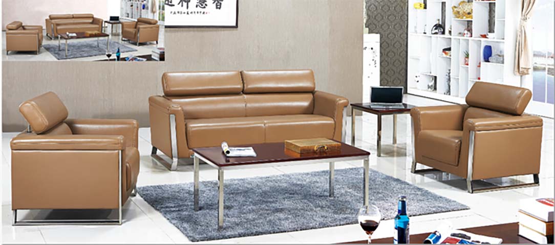3-Piece Camel Brown PU Leather Office Reception Seating Set