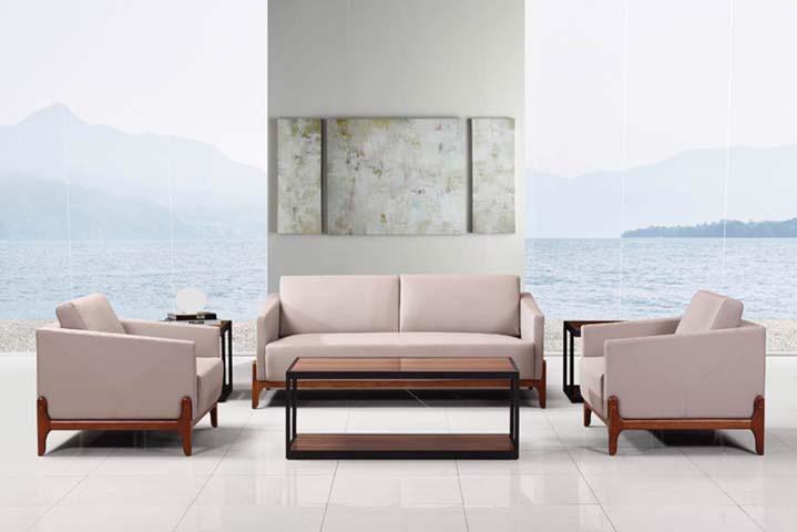 Commercial Office Reception Lounge Sofa Set (3-Seat Sofa + 2 Single Armchairs + 2-Tier Coffee Table + 2 Side Tables)