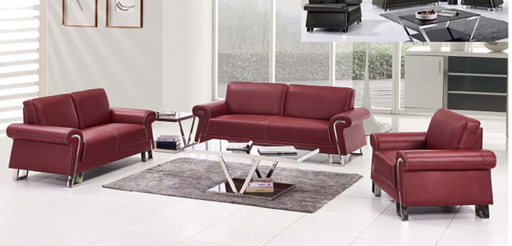 Burgundy Leather 3-Piece Office Reception Lounge Seating Set