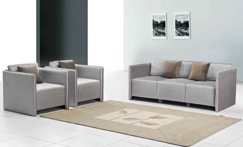 3-Piece Contemporary Upholstered Reception Sofa Set (3-Seater Sofa + 2 Single Armchairs)