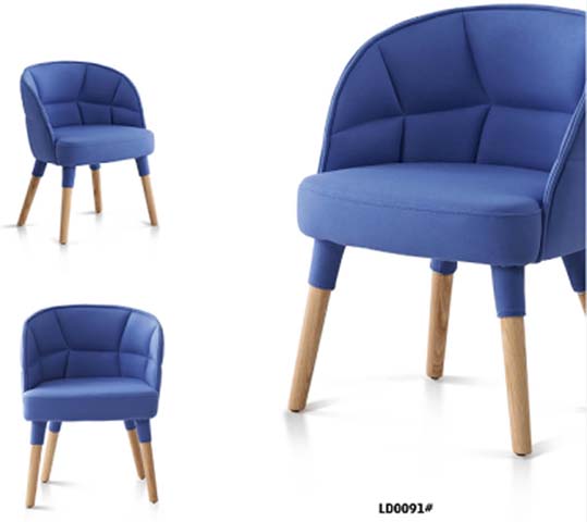 Blue Upholstered Tub Leisure Chair with Wooden Legs