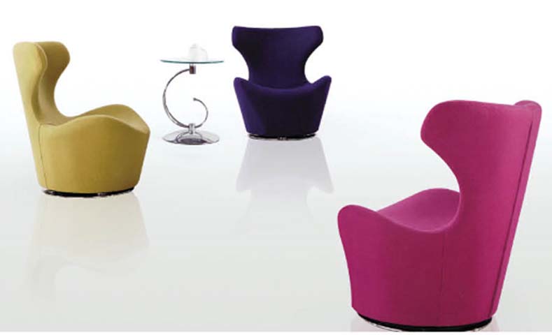 Upholstered Swivel Lounge Armchair with Sculpted High Back