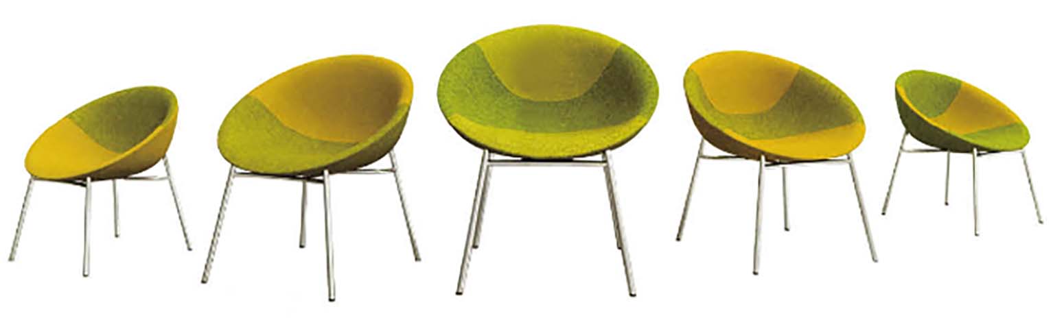 Bowl-Shaped Upholstered Lounge Chair with Chrome Four-Leg Frame