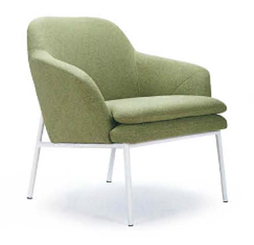 Upholstered Lounge Armchair with White Metal Sled Legs