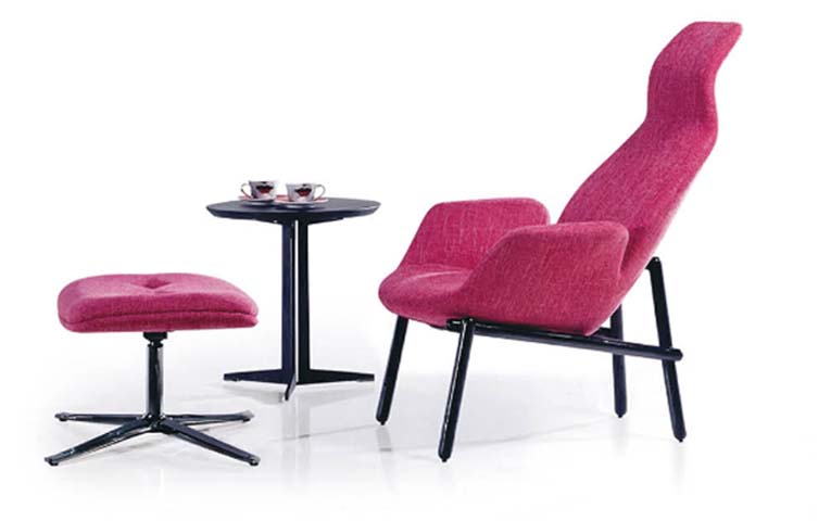 High-Back Fabric Lounge Chair with Ottoman and Side Table