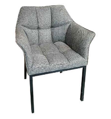 Channel-Tufted Upholstered Lounge Armchair with Black Metal Legs