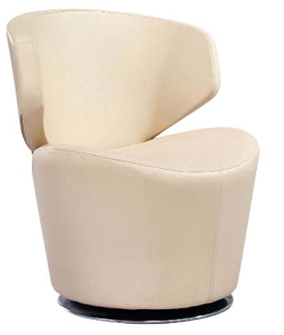Cream Upholstered Swivel Lounge Chair with Wrap-Around Back