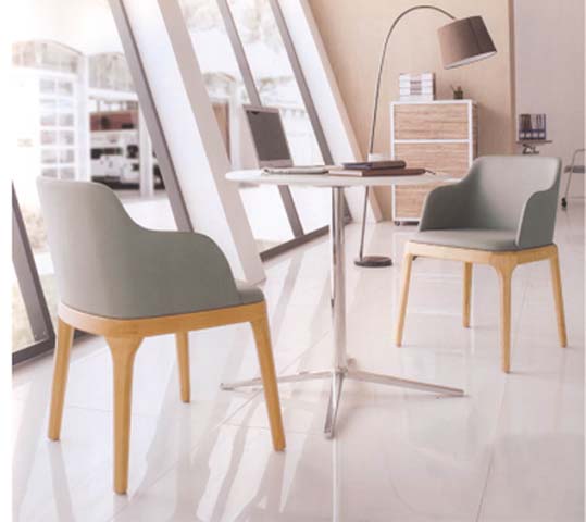 Round Two-Person Bistro Table with Upholstered Wood-Frame Armchairs