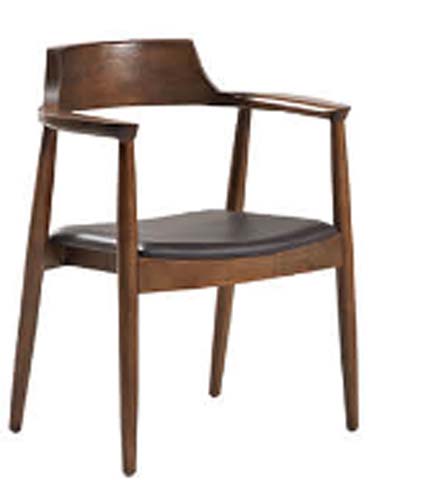 Mid-Century Wood Frame Dining Armchair with Dark Padded Seat