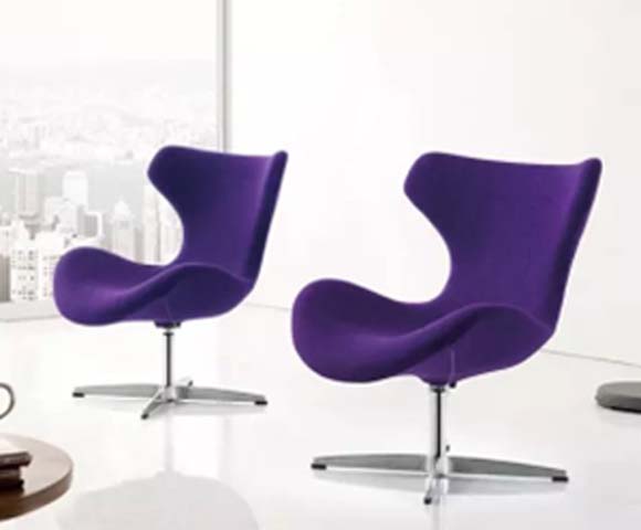 Purple Upholstered Sculpted Swivel Lounge Chair with Polished Cross Base