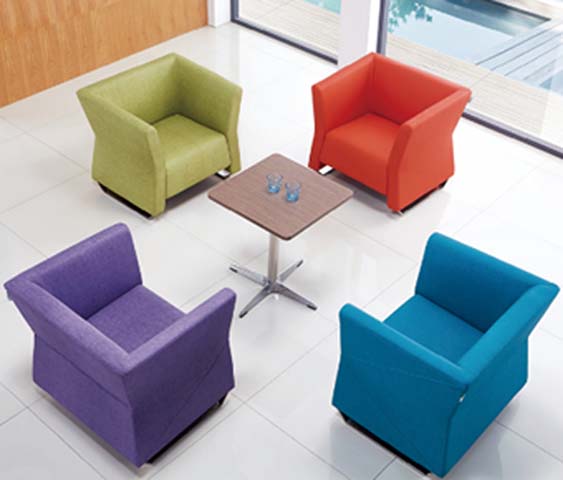 Four-Seat Upholstered Lounge Seating Group with Square Metal-Based Side Table