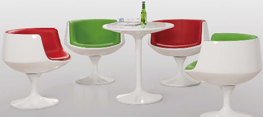 Four-Seat Tulip Bistro Table and Swivel Lounge Chair Set