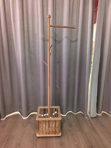 Freestanding Coat Rack with Slatted Storage Basket