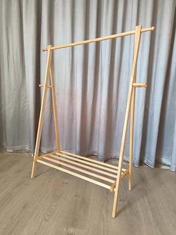 Folding Solid Wood Garment Rack with Slatted Lower Shelf