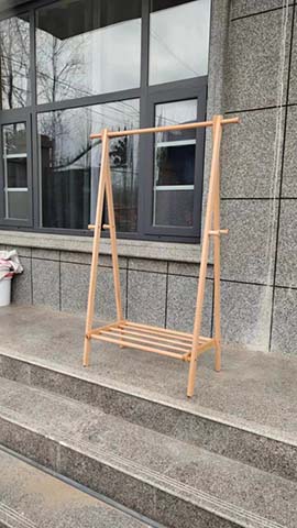 Freestanding Wooden Garment Rack with Slatted Lower Shelf